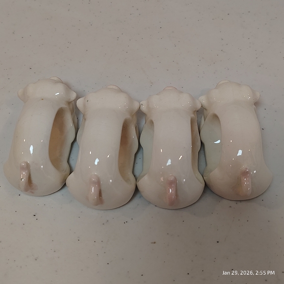 Ceramic Pig Napkin Ring Holders Set of 4 Country House Cottage Vintage WHITE - Picture 5 of 6